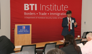 The Borders, Trade, and Immigration Institute Director, Ioannis Kakadiaris, Ph.D., details his transition strategy for his research project to an audience of Department of Homeland Security component representatives and partner institution researchers during the BTI Institute 2017 Meeting and Showcase Monday, December 4, 2017, at American University.